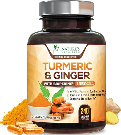 Turmeric Curcumin with BioPerine & Ginger 95% Curcuminoids 1950mg - 240 Capsules
