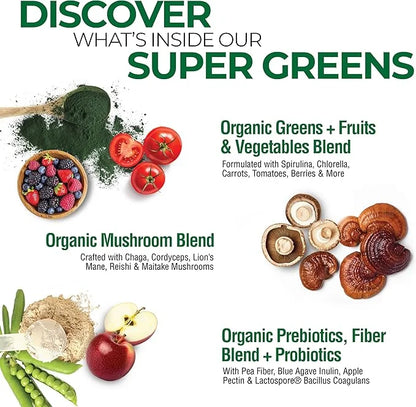 COUNTRY FARMS Organic Super Greens Natural Flavor, 50 Organic Super Foods, Packed with Fiber, USDA Organic Drink Mix, Frui...