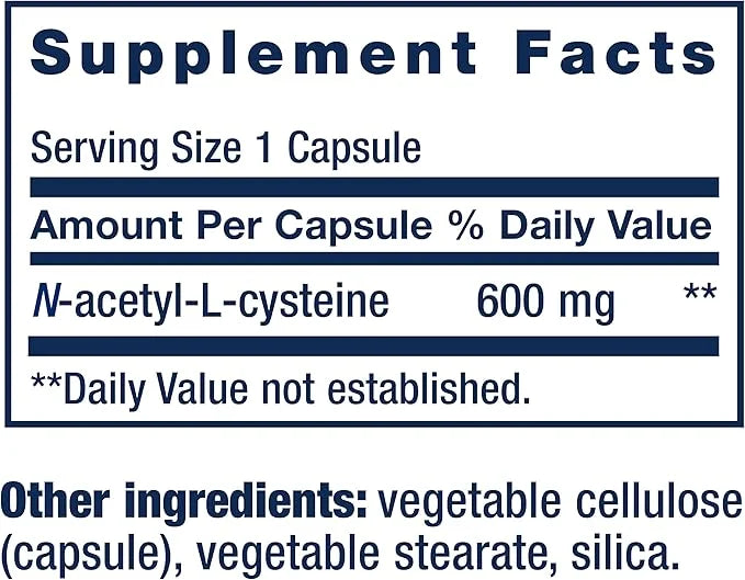 Life Extension N-Acetyl-L-Cysteine (NAC), Immune, Respiratory, 600 mg, 60 Capsules