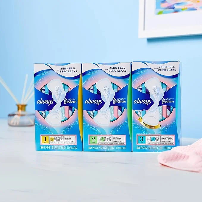 Always Infinity Feminine Pads for Women, 2 Regular, 96c