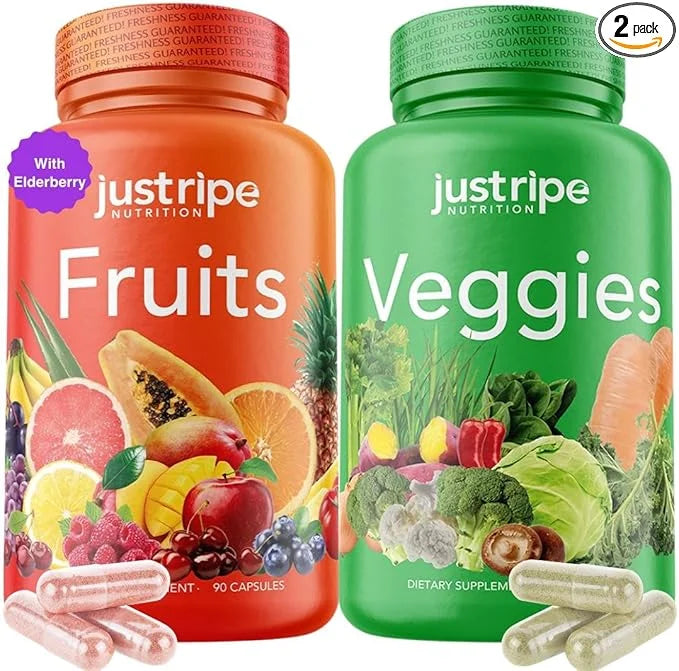 Fruits and Veggies Supplement - 90 Fruit and 90 Vegetable Capsules - 100% Whole Natural Superfood - Filled with Vitamins a...