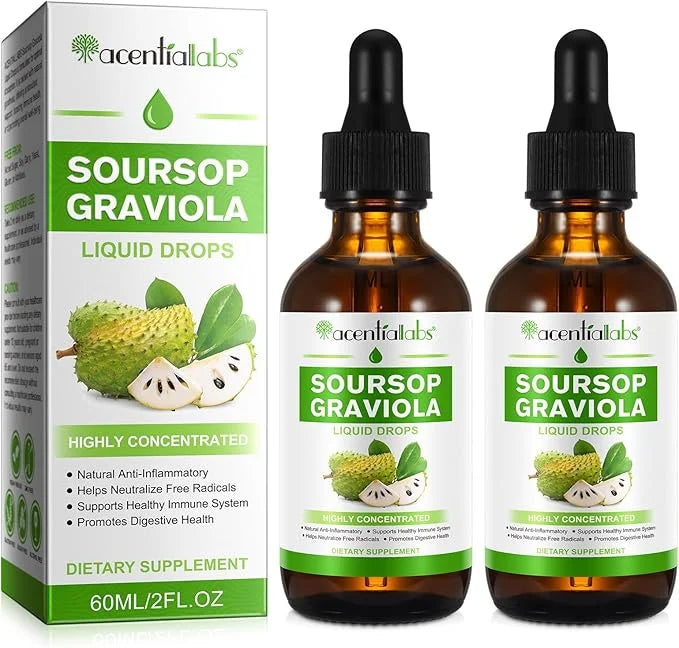 (2 Pack) Soursop Graviola Liquid Drop, Nature Soursop Extract Liquid for Cell Support & Regeneration, Immunity, Liver & An...