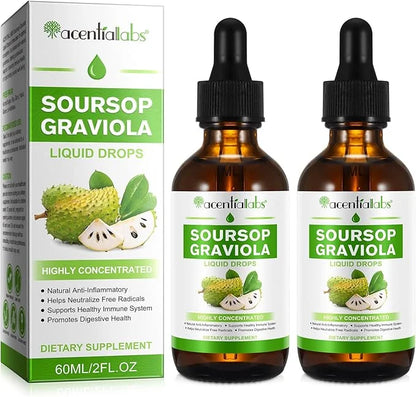(2 Pack) Soursop Graviola Liquid Drop, Nature Soursop Extract Liquid for Cell Support & Regeneration, Immunity, Liver & An...