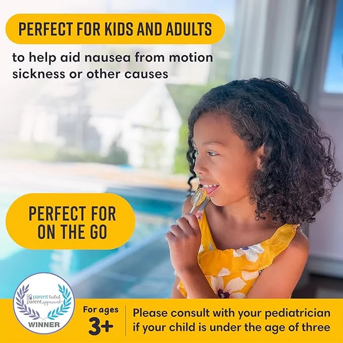 MommaBear Motion Sickness Lollipop - Natural Lollipops with Organic Honey, Lemon & Ginger - Stomach Upset Suckers for Adul...