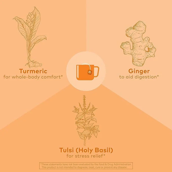 ORGANIC INDIA Tulsi Turmeric Ginger Herbal Tea - Stress Relieving & Harmonizing, Immune Support, Aids Digestion, Vegan, Ca...