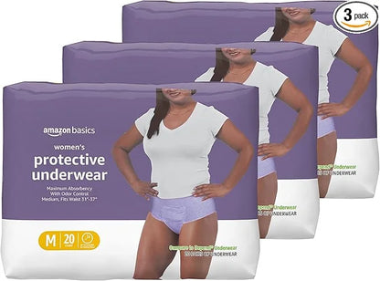 Amazon Basics Women's Protective Underwear, Incontinence 60 Count, (3 Packs 20)