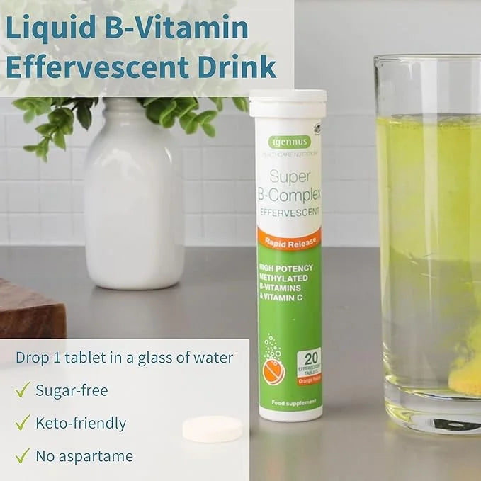 Super B-Complex Liquid B-Vitamin Effervescent Drink, 20 Effervescent