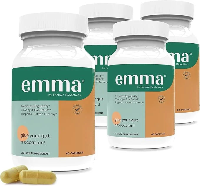 Emma Gut Health - 4 Pack - Gas and Bloating Relief, Constipation, Leaky Gut Repair - Gut Cleanse & Restore Digestion - Reg...
