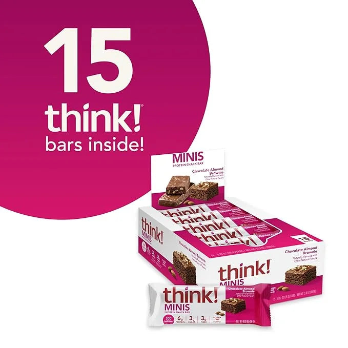 think! Minis Protein Snack Bar, Gluten Free, Chocolate Almond Brownie, 15 Count - Product Image