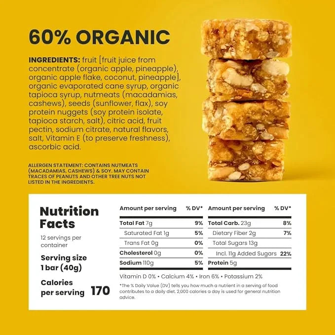 Orchard Bars Non-GMO Fruit & Nut Bars, Pineapple Coconut Macadamia, 1.4 Oz, Pack of 12 - Product Image
