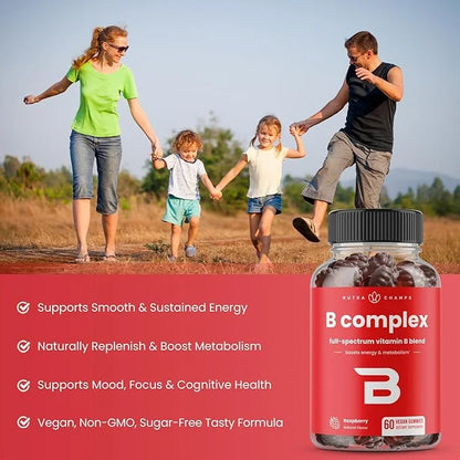 NutraChamps Vitamin B Complex Gummies, Vitamin B Gummies Boosts Energy & Metabolism, B Complex Vitamins B1, B2 (Riboflavin...