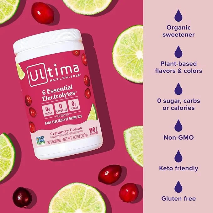 Ultima Replenisher Daily Electrolyte Powder Drink Mix – Cranberry Cosmo, 90 Servings – Hydration Powder with 6 Key Electro...