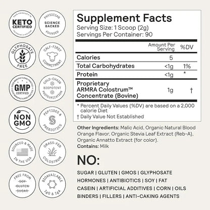 ARMRA Colostrum™ Premium Powder, Grass Fed, Gut Health Bloating Immunity Skin & Hair, Contains 400+ Bioactive Nutrients, P...