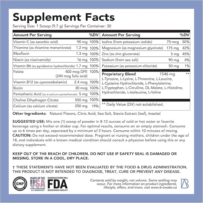 B-Awake Energy Powder Supplement, All-Natural Vitamin (30 Servings)
