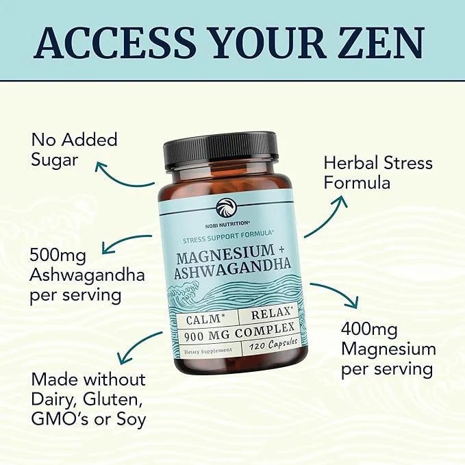 Magnesium Ashwagandha | Calming Magnesium Supplement for Adults | Relax, Rest, Calm Mood & Sleep Support | Mag Citrate & O...