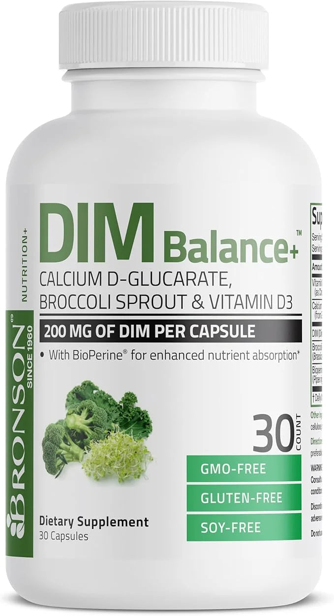 Bronson DIM Balance+ Calcium D-Glucarate, Broccoli Sprouts and Vitamin D3 200 MG of DIM per Capsule Supports Estrogen Meta...