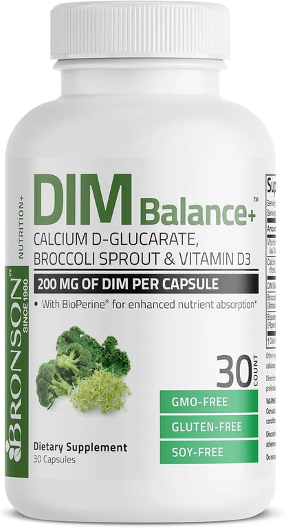 Bronson DIM Balance+ Calcium D-Glucarate, Broccoli Sprouts and Vitamin D3 200 MG of DIM per Capsule Supports Estrogen Meta...