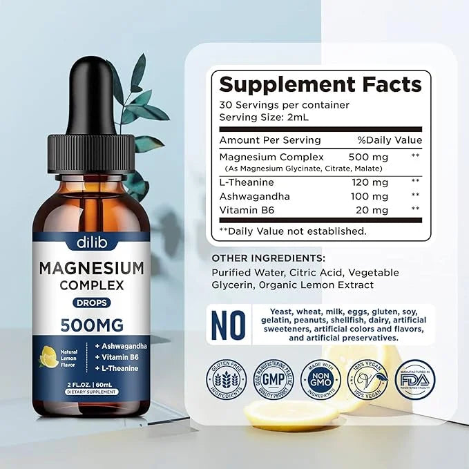 Triple Magnesium Complex Supplement-Liquid Magnesium Glycinate, 500mg with B6 for