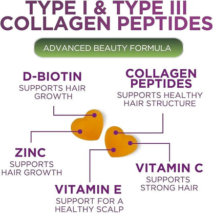 Collagen Gummies with 2500mcg Biotin, Vitamin 1 & 3 Collagen 60 Count