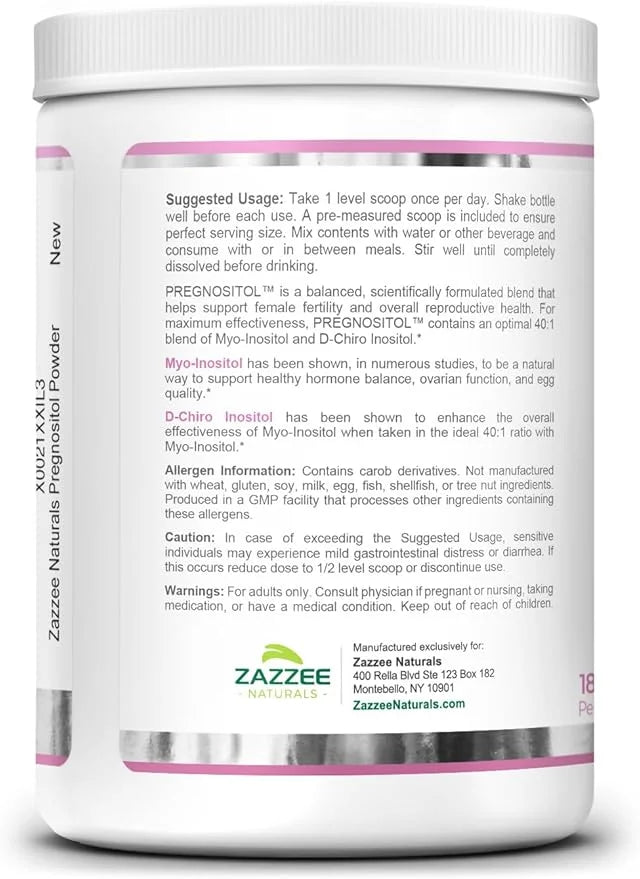 Zazzee PREGNOSITOL Powder, 6 Month Supply, Myo-Inositol and D-Chiro-Inositol 40:1 Fertility Blend, Free Scoop for Exact Do...