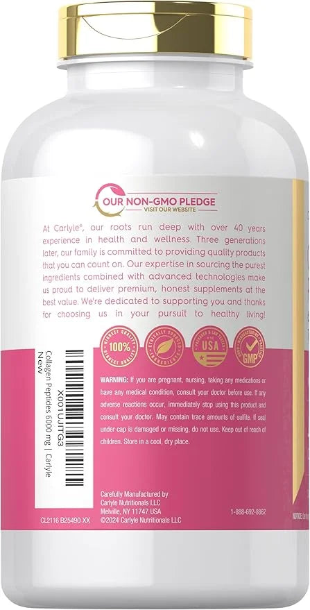 Carlyle Collagen Peptides 6000mg | 400 Caplets | with Vitamin C | Type 1 and 3 | Non-GMO, Gluten Free, Grass Fed Supplemen...