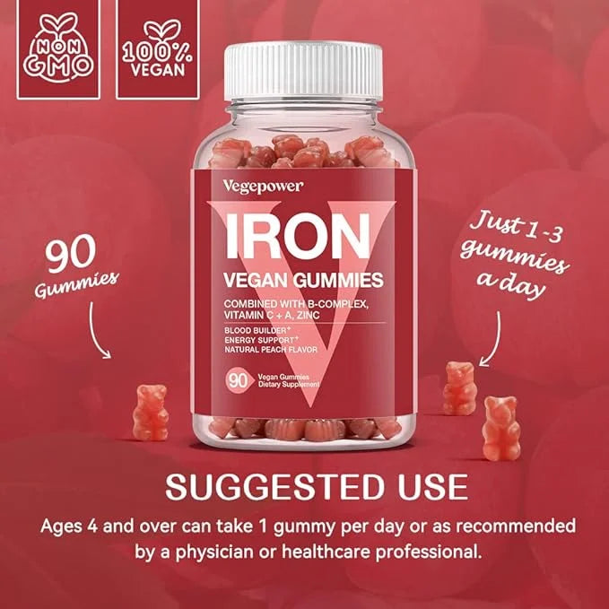 Iron Gummies Supplements for Women & Kids Flavor(3 Packs)