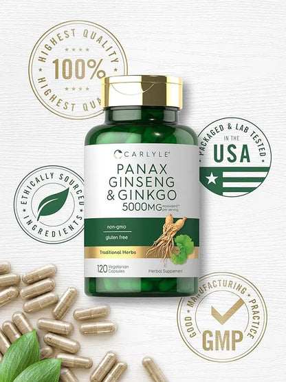 Carlyle Panax Ginseng + Ginkgo Biloba 120 Vegetarian 5,000mg |