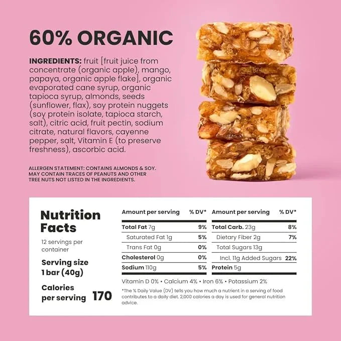 Orchard Bars Non-GMO Fruit & Nut Bars, Mango Papaya Almond, 1.4 Oz, Pack of 12 - Product Image