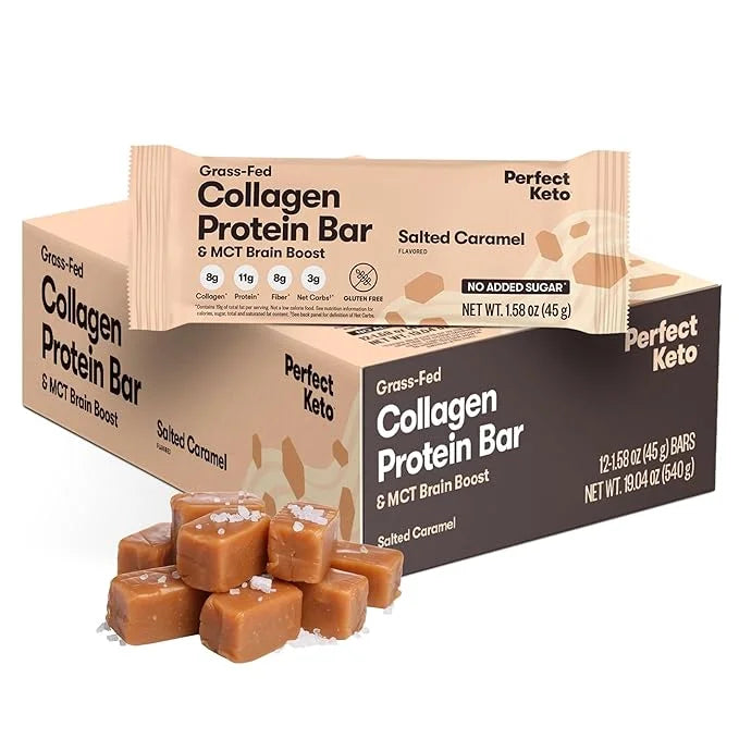 Perfect Keto Collagen Protein Bar, Gluten Free with Grass Fed Collagen + MCT Oil, Low Carb, No Sugar Added, High Protein S...