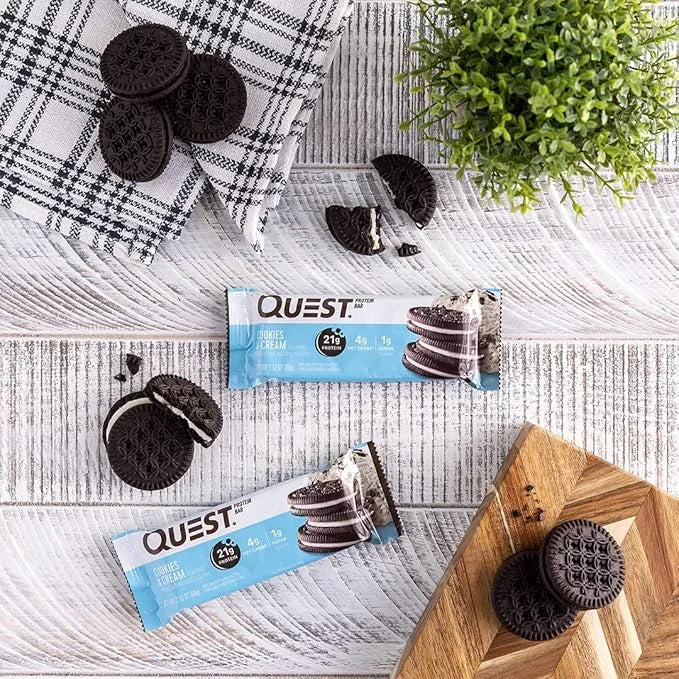 Quest Nutrition Cookies & Cream Protein Bars, 21g Protein, 1g Sugar, 4g Net Carb, Gluten Free, Keto Friendly, 12 Count - P...
