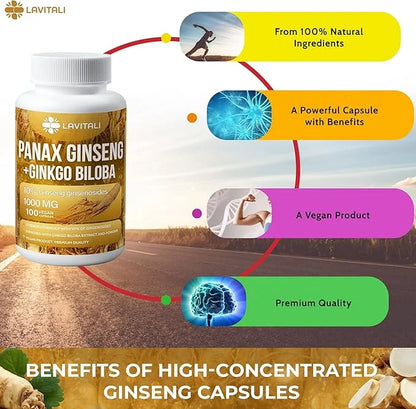 Ginseng & Ginkgo Biloba 100 Veggie 100% Natural