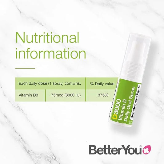 BetterYou D3000 Vitamin D Oral Spray - Convenient Alternative for Tablets - Promotes Strong Bones, Teeth and Immune System...