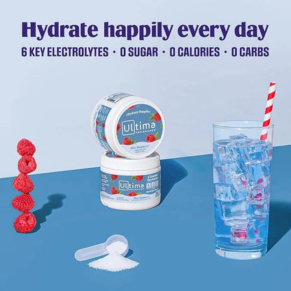 Ultima Replenisher Daily Electrolyte Powder Drink Mix – Blue Raspberry, 30 Servings – Hydration Powder with 6 Electrolytes...