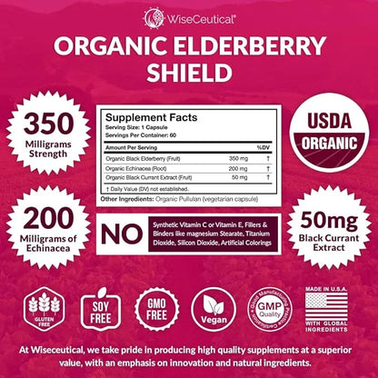 Max Strength USDA Organic Black Elderberry, 3 in 1 Natural 60 Count