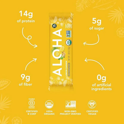 ALOHA Organic Plant Based Protein Bars - Lemon Cashew - 12-Count - Vegan, Low Sugar, Gluten-Free, Paleo, Low Carb, Non-GMO...