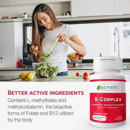 EZ Melts Dissolvable Vitamin B-Complex Tablet B12 & 2-Month Supply