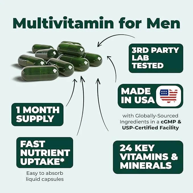Multivitamin for Men - Daily Mens Multivitamins & Multiminerals with Vitamin A, C, D, E, B12, Zinc, Iron. Essential Vitami...