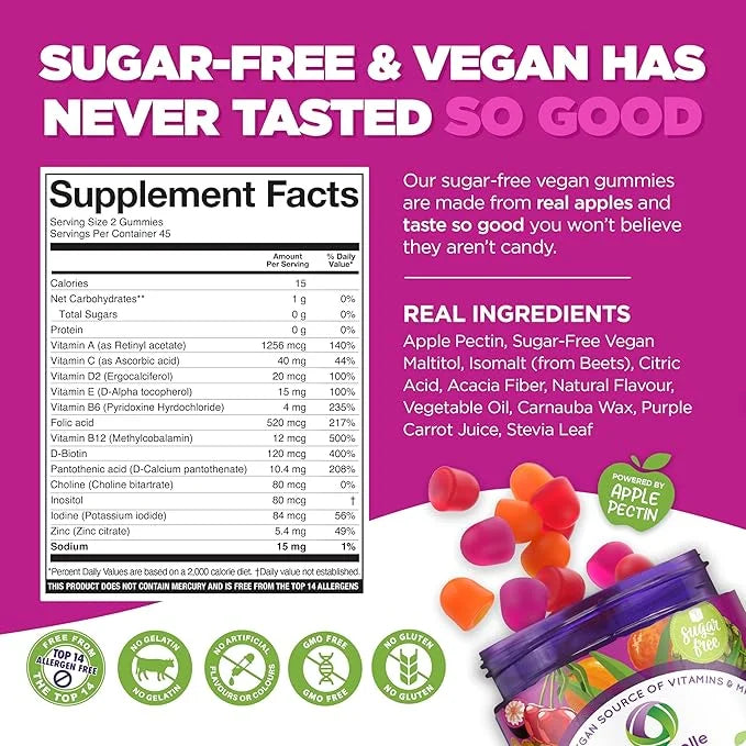 NUTRAMIN Daily Vegan Keto Multivitamin Gummies Non-GMO Natural Vitamin C, D + Zinc for Immunity, Plant-Based, Sugar-Free, ...