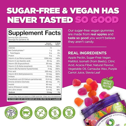 NUTRAMIN Daily Vegan Keto Multivitamin Gummies Non-GMO Natural Vitamin C, D + Zinc for Immunity, Plant-Based, Sugar-Free, ...
