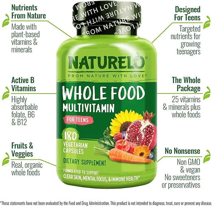 NATURELO Whole Food Multivitamin for Teens 180 Capsules