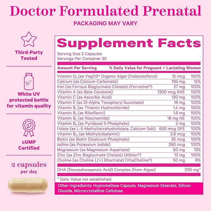 Pink Stork Total Prenatal Vitamins B12 - 60 Capsules, 1 Month