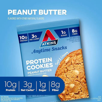 Atkins Peanut Butter Protein Cookie, Protein Dessert, Rich in Fiber, 3g Net Carb, 1g Sugar, Keto Friendly, 4 Count - Produ...