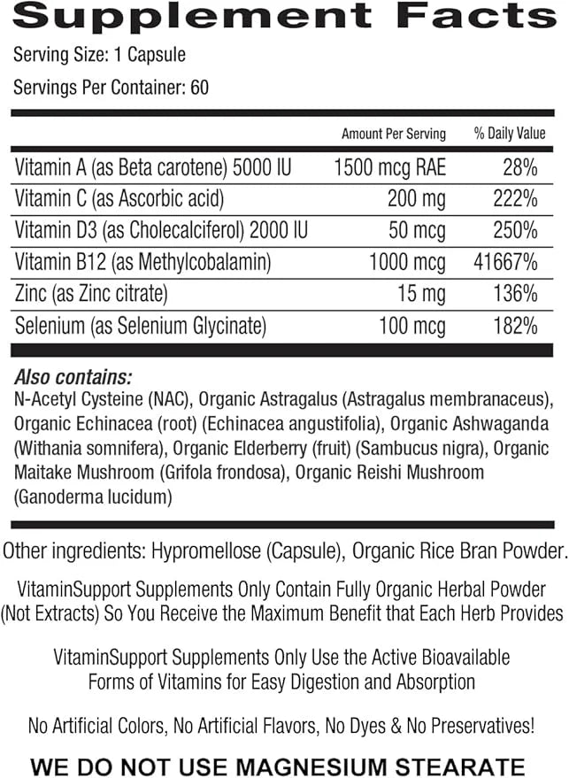 Immune Support Daily Multivitamin B12, Zinc,