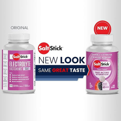 SaltStick Electrolyte FastChews - Mixed Berry Chewable Electrolyte Tablets - Salt Tablets for Runners, Electrolyte Chews f...