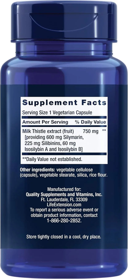 Life Extension Milk Thistle, silymarin, silibinins, 60 capsules