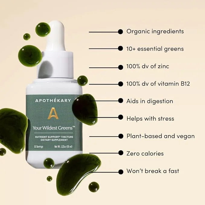 Apothékary Your Wildest Greens Tincture, All-in-One Daily Greens Superfood Supplement, Vitamin & Mineral Support, 5X Poten...