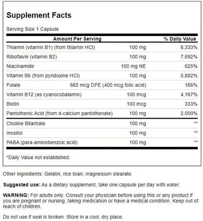 Swanson B-100 B-Complex Vitamins Energy Cardio 300 Capsules (2 Pack)
