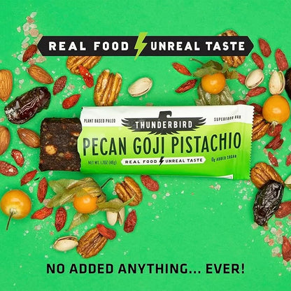 Thunderbird Bars Energy Snack, Gluten-Free with Protein, Healthy Real Food, Vegan Paleo Non-GMO, No Added Sugar, Pecan Goj...