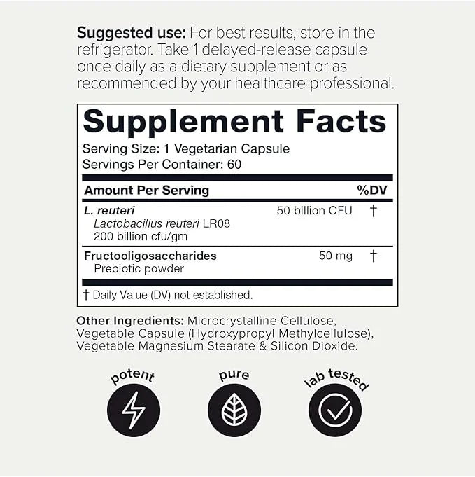 Toniiq 50 Billion CFU Lactobacillus Reuteri 50mg per 60 Vegetarian 60 Servings