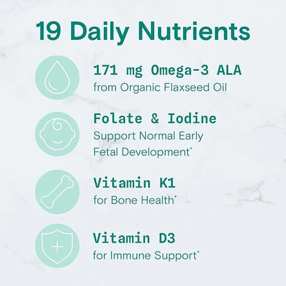 SmartyPants Organic Prenatal Vitamins for Women, 3 (ALA), D3, C, B12, B6, B6, Vitamin K2 & 120 Count (30 Day